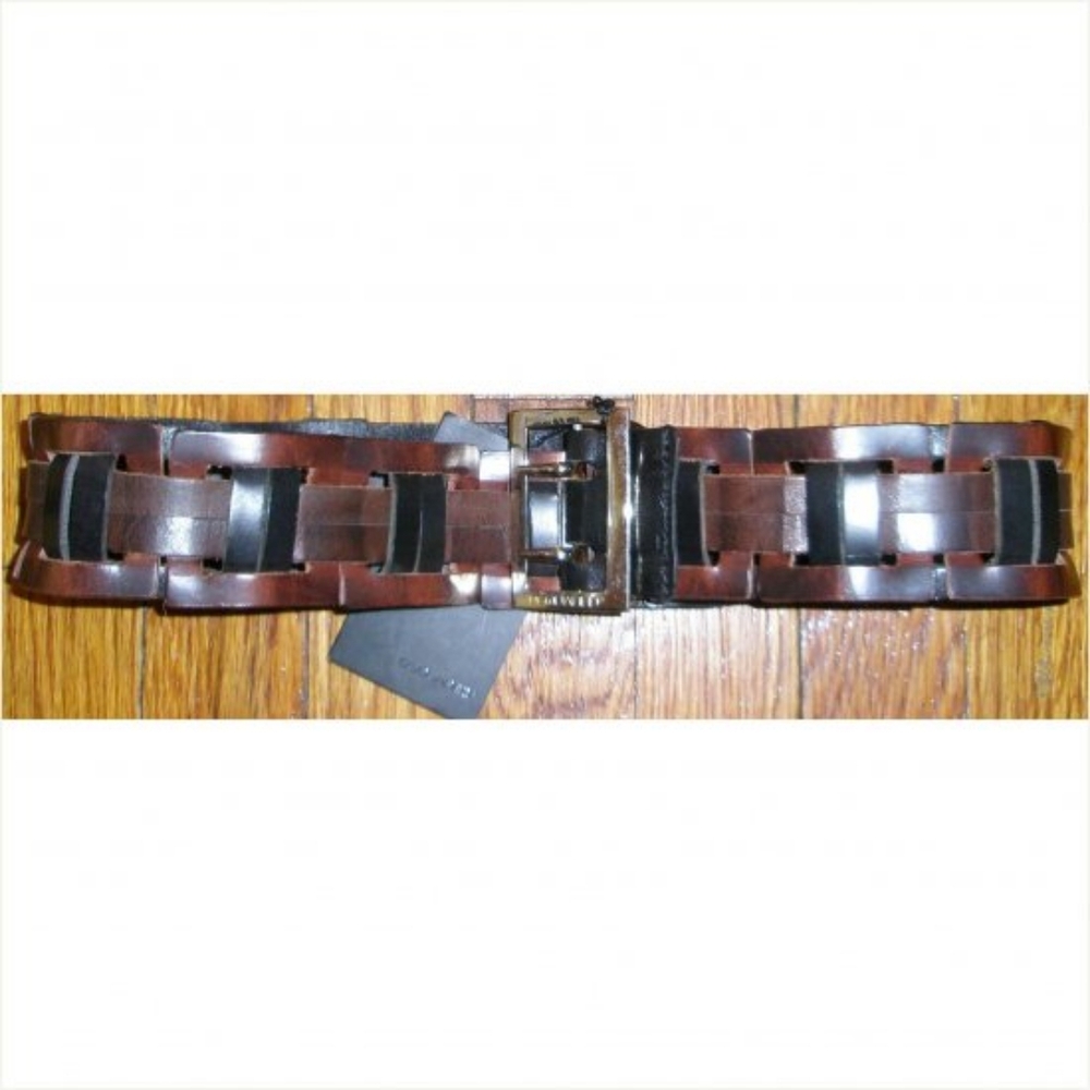 $495 D Squared woven leather double prong brown belt - Picture 4 of 13